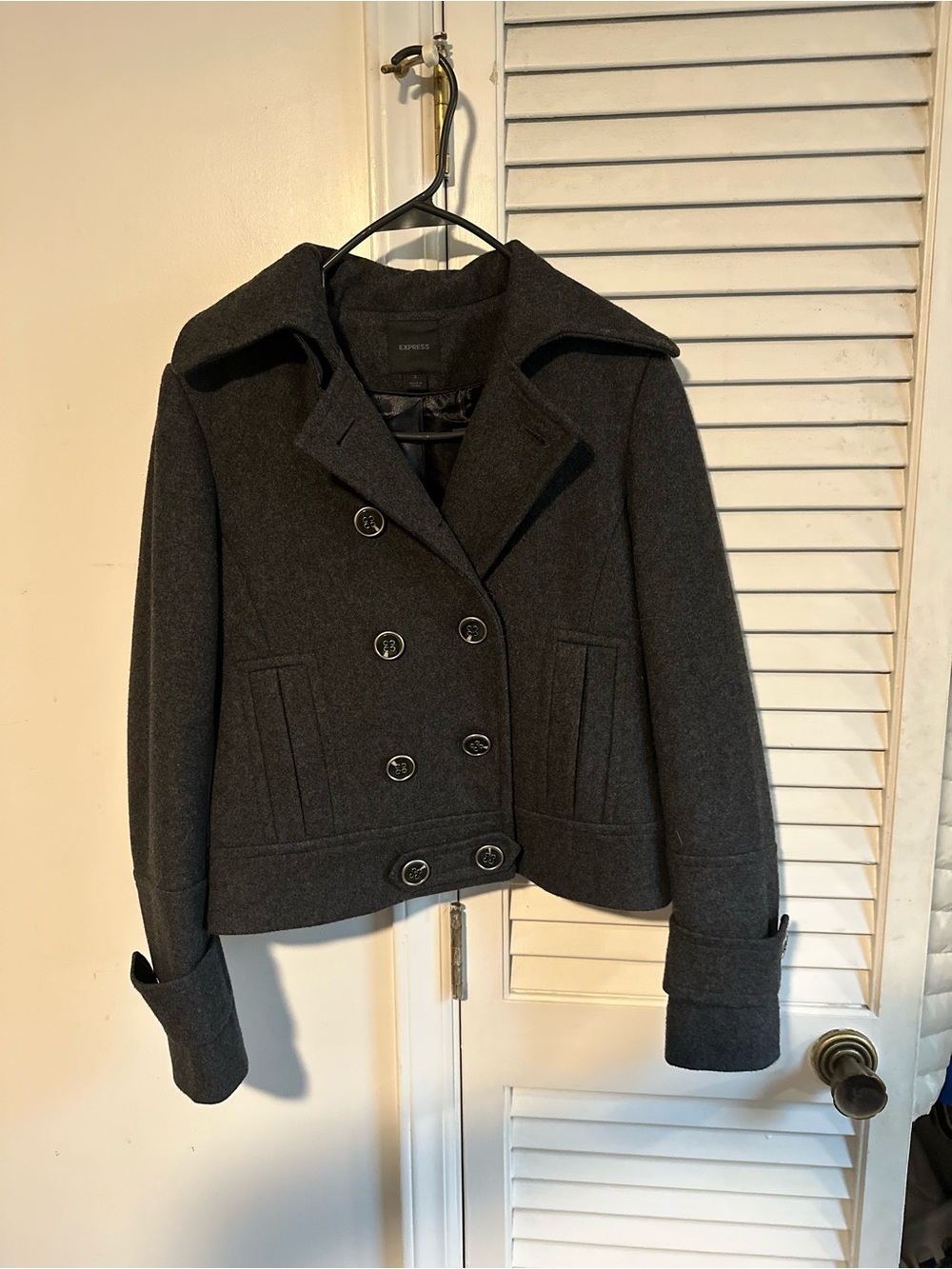 Express Dark Gray Double-Breasted Wool Peacoat